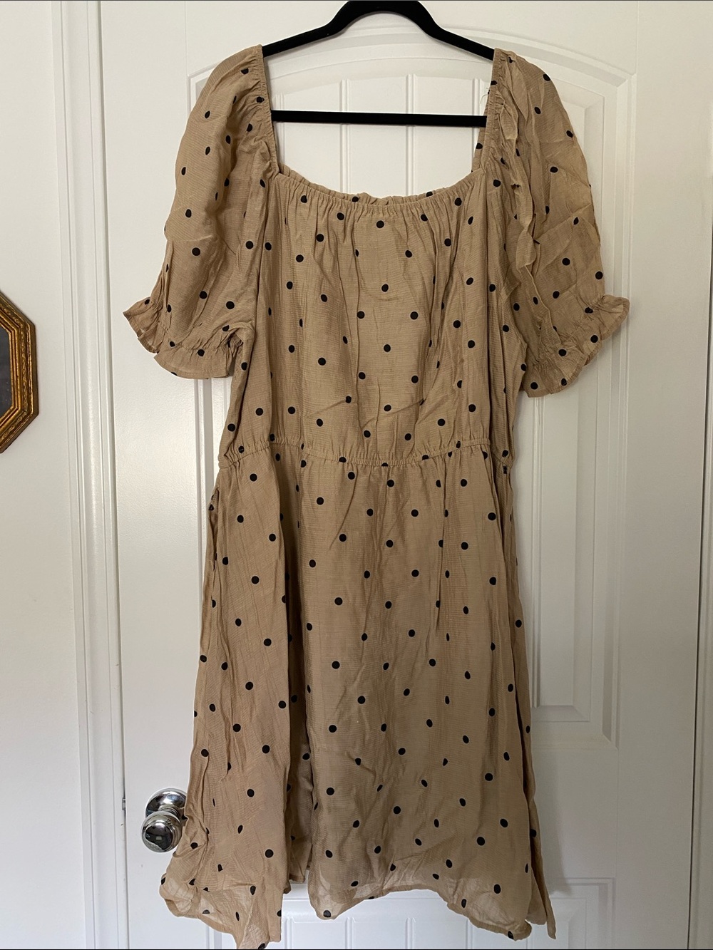 Hayden LA Plus Beige Polka Dot Puff Sleeve Dress - Smocked Bodice - Picture 3 of 3